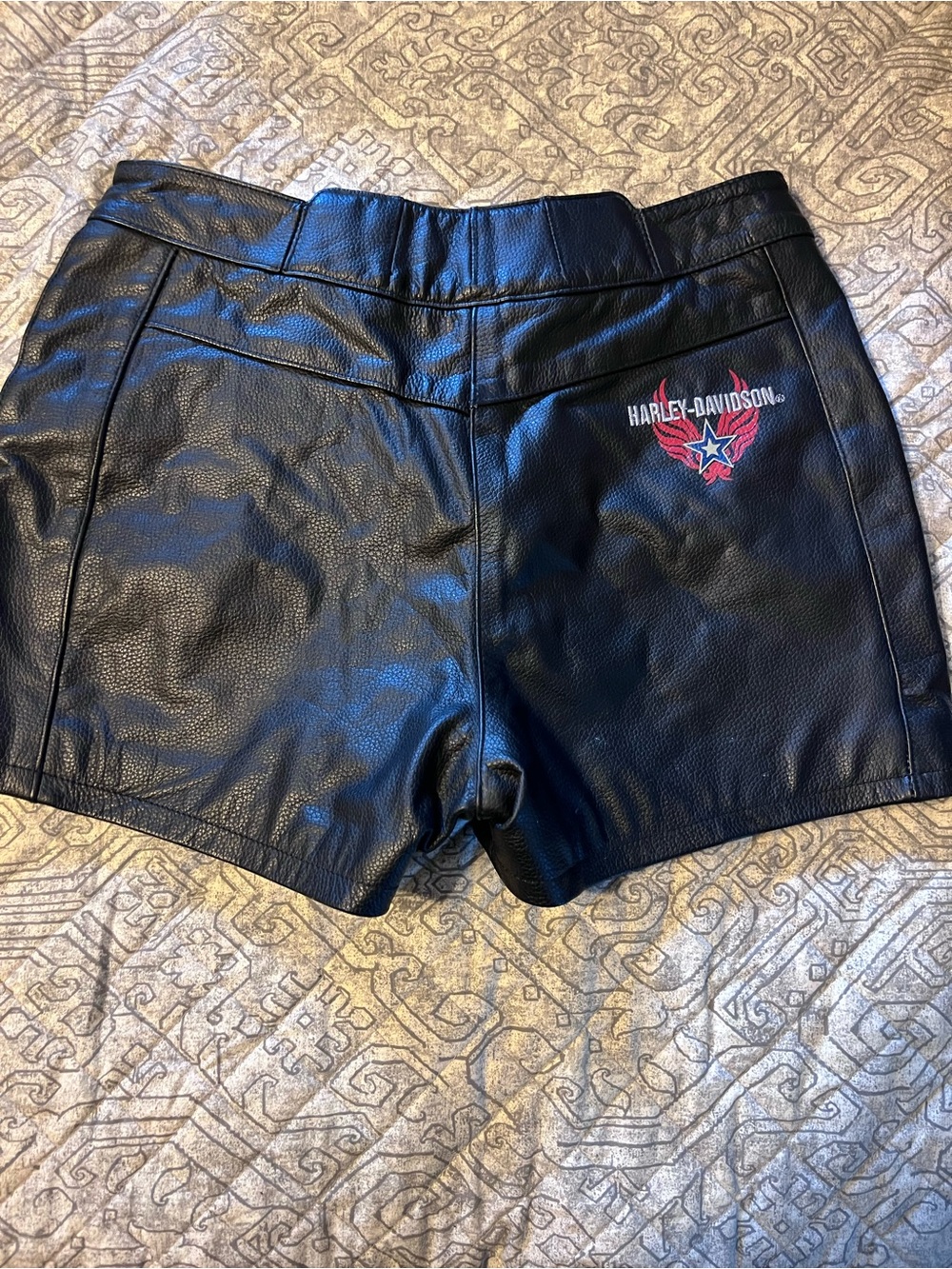 Harley-Davidson Black Leather Shorts with Red Logo